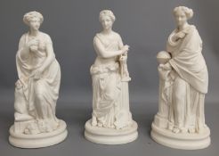 3 Parian classical female figures approx. 33cm high (no factory mark)