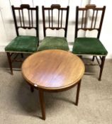 Cut down Edwardian table & 3 Edwardian chairs