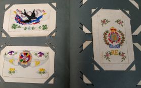 Album of approx. 63 First World War embroidered silk postcards - varying subjects