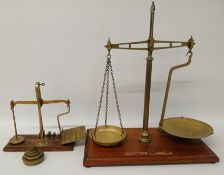 Set of brass GPO postal scales by Tanner & Co London & H Saunders Lincoln Avery scales and weights