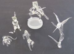Selection of crystal animal figurines, frog playing violin, hummingbird, rabbit (broken ear) and
