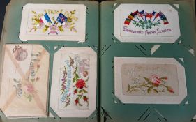 Album of approx. 84 First World War embroidered silk postcards - varying subjects