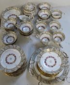 19th century Davenport part tea set with floral and gilt decoration, including 2 large plates, 10