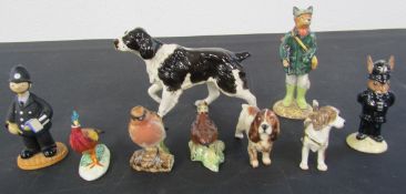 Collection of figurines including Beswick wren, robin & pheasant, Beswick & Royal Doulton