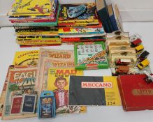 Quantity of children's vintage annuals, Subbuteo World Cup Squad 66000 Paraguay, Meccano booklet