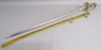 Victorian 1822 infantry officer's sword and brass scabbard - with one piece pommel and backstrap