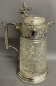 Large Victorian William & George Sissons Sheffield 1876 silver mounted cut glass claret jug with
