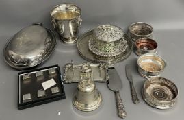 Large quantity of silver plate including a butter dish, entree dish, ink wells etc & a silver
