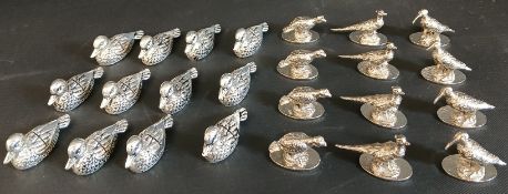 Quantity of metal place name stands - 12 x Silea ducks, 4 x pheasant, 4 x snipe (1 beak damaged),