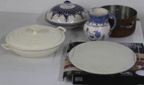 Le Creuset style enamel cooking pan 32cm, copper/steel cooking pan, pizza stone with rack - boxed,