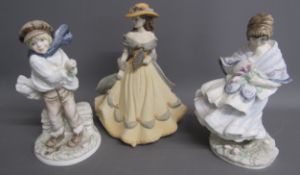 3 Coalport figures - Spanish Serenade, The boy 86/9,500 & Visiting day 448/9,500 (crack to rear)