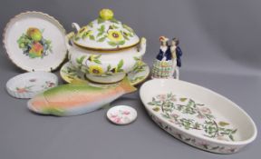 Olaria De Alcora soup tureen ladle and plate, Caugant fish pate dish, Port Merion large (40cm)