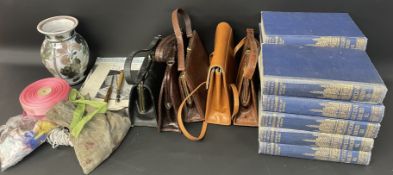 Vintage handbags, knitting patterns, ribbon, vase & children's encyclopedias etc