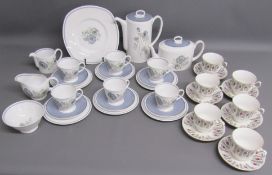 Susie Cooper Glen Mist comprising of tea pot, hot water pot, cream jug, milk jug, sugar bowl, cake