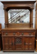 Victorian Arts and Crafts oak mirror back sideboard 210cm h x 137cm w x 60.5cm d
