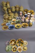 Collection of Alvingham pottery includes tea, coffee, sugar pots, water pot, coffee pot, jugs,