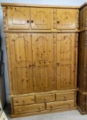 Large pine wardrobe with top box, h 228cm x w 147cm