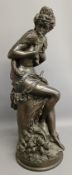 Large bronze effect statue of a young girl holding a bird after Carrier-Belleuse (damaged) 61.5cm