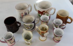 6 Satyr wine cups, 5 x Staffordshire style mugs