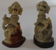 2 soapstone nodding dogs of Foo, ht 16cm