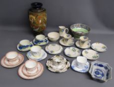 Japanese Satsuma decorated vase, Lucien Boullemien footed bowl, collection of cups and saucers