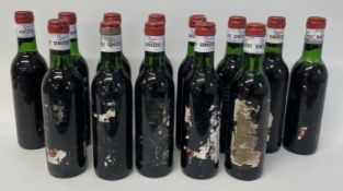 Red wine - 13 half bottles of Chateau La Tour Ginestet Medoc (labels lost) possibly 1973