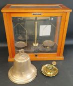 Griffin & George set of laboratory scales in fully glazed hardwood cabinet with rise-and-fall