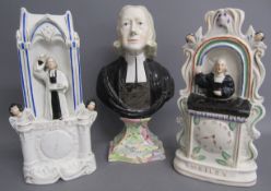3 early Staffordshire John Wesley flat backs -  bust by Enoch Wood - Preaching at the pulpit with