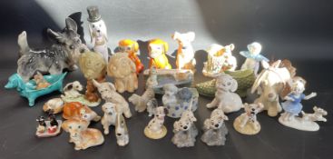 Various small dog ornaments including Royal Doulton 101 Dalmations, Capodimonte, Crown Devon etch