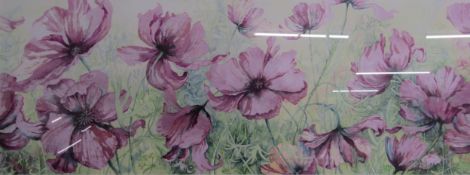 Catherine Stephenson 'Lilac Poppy Panel' framed Artko Ltd print - 110.5cm x 55.5cm