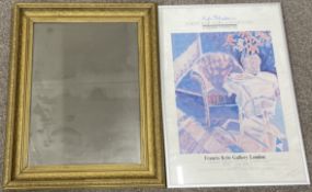 Gilt frame wall mirror & a framed Francis Kyle Gallery poster