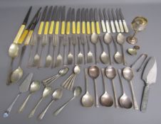 Collection of silver plate cutlery includes Poston cutlery, Konge Tinn cake slice, carving set etc