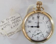Illinois Sangamo Getty model gold plated pocket watch with engine turned movement, runs