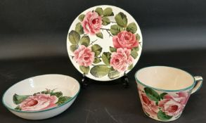 Wemyss trio - cup H 6.5 cm (signed T Goode & Co), saucer/dish 13 cm and plate 16 cm in cabbage