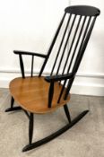 Ilmari Tapiovaara for Asko vintage1960's rocking chair with ebonised supports