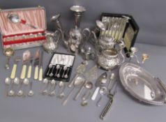Collection of silver-plate includes cutlery sets, trumpet epergne, teapots, handled dish etc