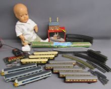 Cascelloid 55 doll & Hornby includes track, metal track, Doncaster branch line station, Triang