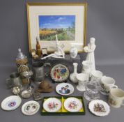 Dartington preserve jar with spoon, Hammersley trinket dishes, wooden acorn inkwell, silver plate,