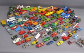 Collection of toy cars includes Lesney, Corgi and Matchbox, also some metal marbles