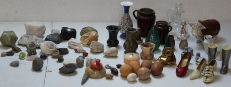 Large selection of fossils, gemstones, onyx egg, ornaments etc.