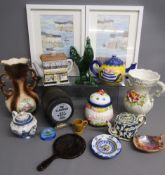 Old St Andrews empty malt whisky barrel, Staffordshire 2 handled vase, Made in Italy 2 handled vase,