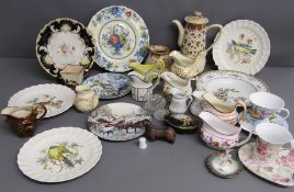 Fosters coffee pot and milk jug - Copeland Chelsea bowl, Arkansas Kingbird plate, Western Tanager