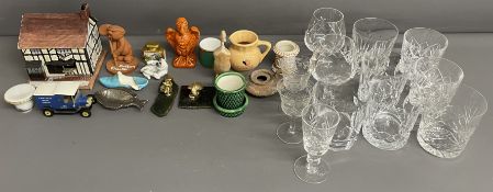 Various ceramics including a Copeland cottage (repaired), Spode etc & drinking glasses