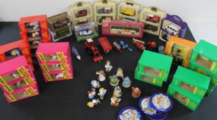 Days gone by model vehicles, Play worn metal toys, Tetley collection Teafolk and drinks mats