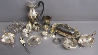 Silver plate includes egg cup and cover, toast rack, Viners cream jug, butter dish and cover,