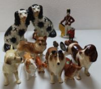 Mixed selection of ceramic dogs and Staffordshire style figurines