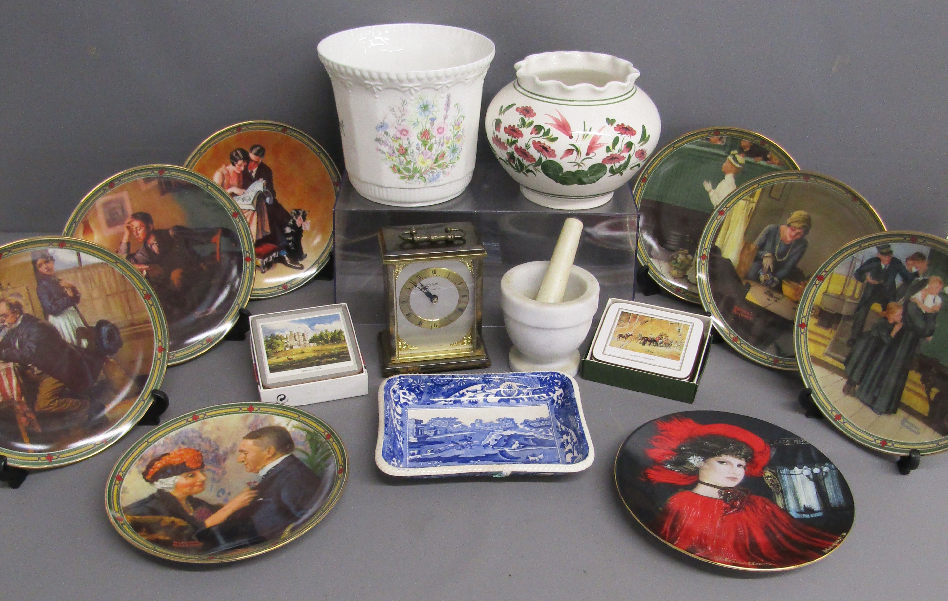Knowles Rockwell collector plates - Aynsley Wild Tudor planter - marble pestle & mortar - Copeland