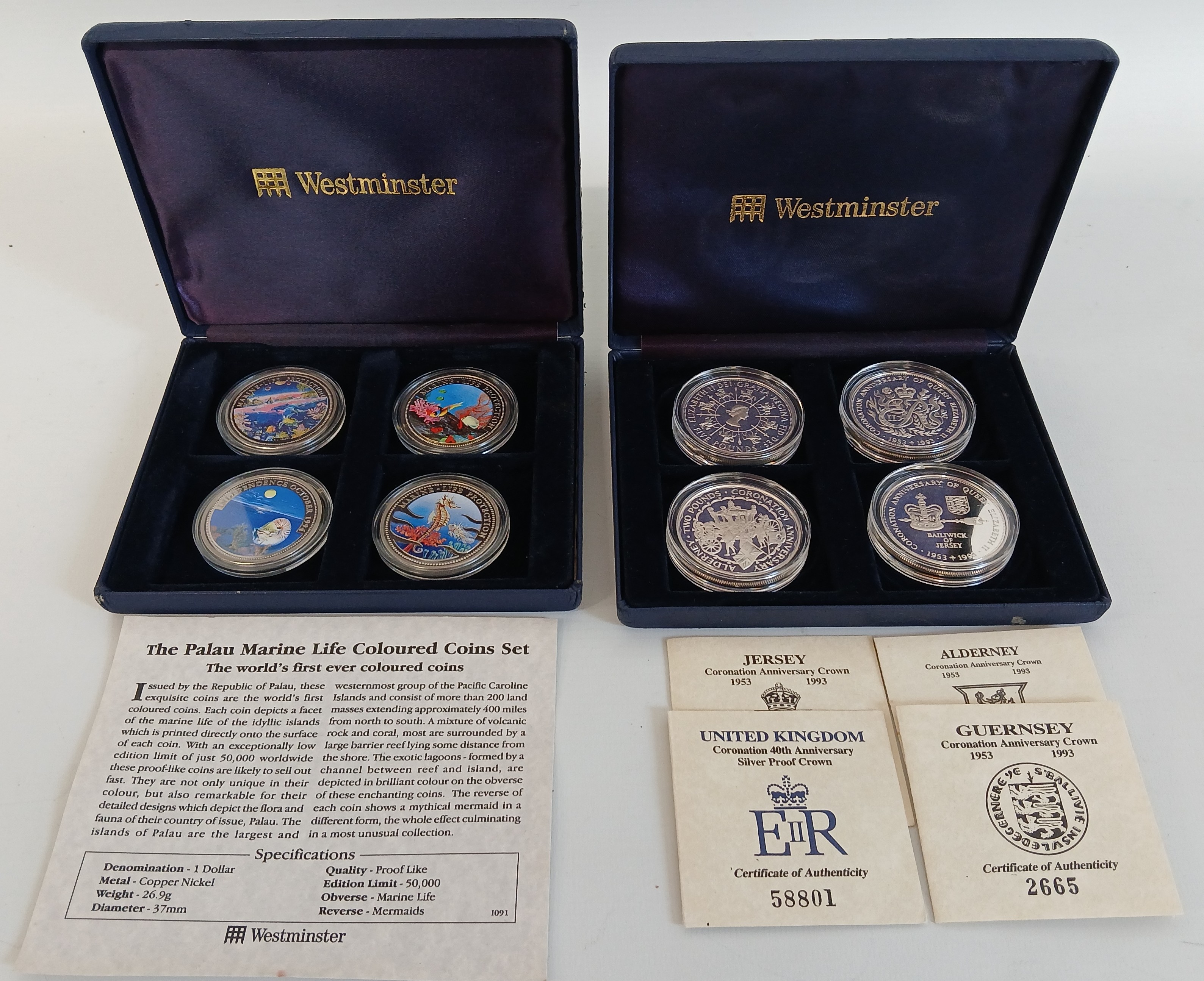 The Palau Marine Life Coloured Coins set - 4 x copper nickel limited edition 1 dollar coins & 4