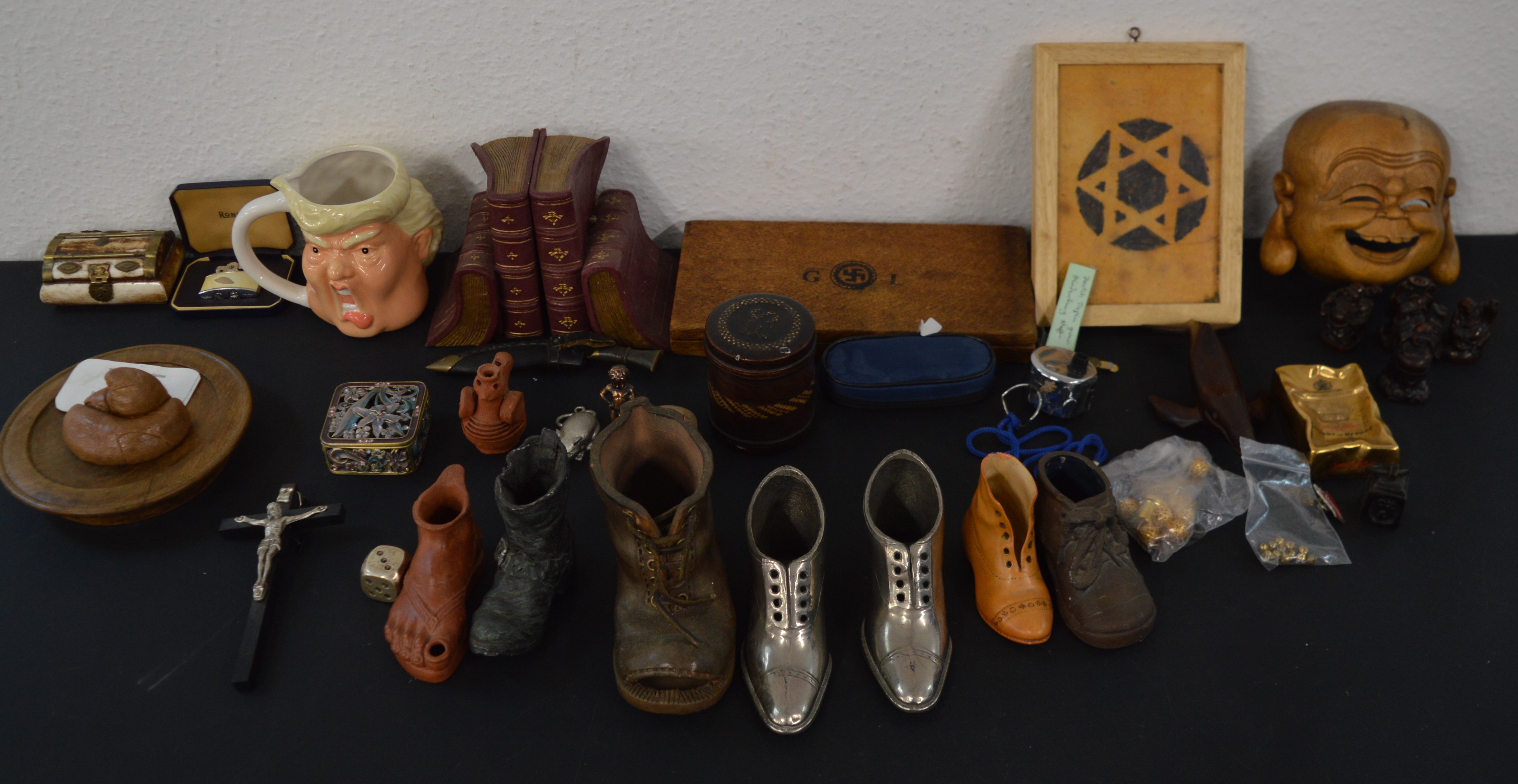 Selection of small ornaments and decorations, includes boot figures, Turner prize submission (!),