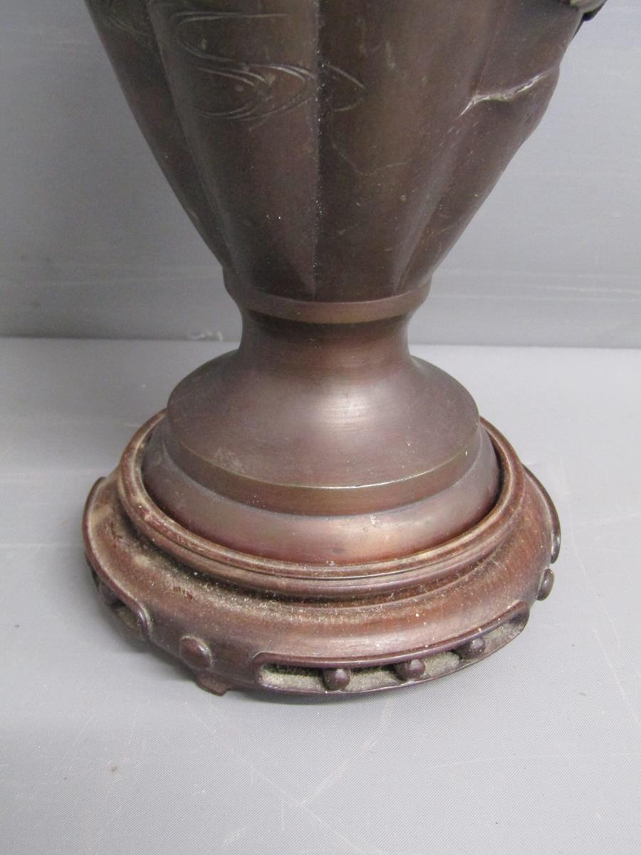 Pair Japanese Meiji period bronze vases decorated with relief decoration of birds and flowers - - Image 11 of 12